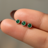 Round Emerald Flat Back Stud Bezel Set in Solid 14k White Gold