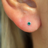 Round Emerald Flat Back Stud Bezel Set in Solid 14k White Gold