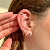 Blue Topaz Beaded Hoop in Solid 14k Yellow Gold