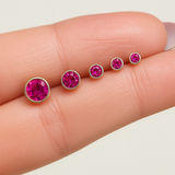 Round Pink Ruby Flat Back Stud Bezel Set in Solid 14k Yellow Gold