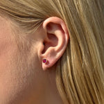 Round Pink Ruby Flat Back Stud Earrings Bezel Set in Solid 14k Yellow Gold