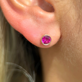 Round Pink Ruby Flat Back Stud Bezel Set in Solid 14k Yellow Gold