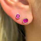Round Pink Ruby Flat Back Stud Bezel Set in Solid 14k Yellow Gold