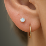 Round Pink Opal Flat Back Stud Bezel Set in Solid 14k Yellow Gold