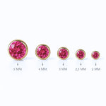 Yellow Gold Round Pink Ruby Bezel Set Flat Back Earring