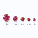 Yellow Gold Round Pink Ruby Bezel Set Flat Back Earring
