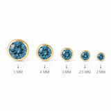 Yellow Gold Round Blue Topaz Bezel Flat Back Earring
