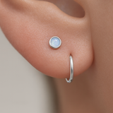 Round Pink Opal Flat Back Stud Bezel Set in Solid 14k White Gold