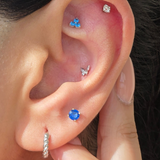 Yellow Gold Blue Topaz Trinity Cluster Flat Back Earring