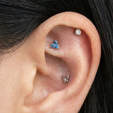 White Gold Aquamarine Trinity Cluster Flat Back Stud