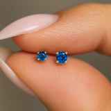 Blue Sapphire Cartilage Flat Back Stud in Solid 14k White Gold