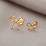 Yellow Gold Bow Knot Flat Back Threaded Stud Earring