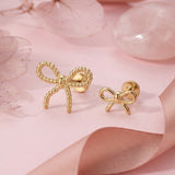 Yellow Gold Bow Knot Flat Back Threaded Stud Earring