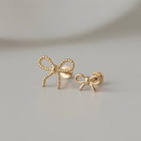 Yellow Gold Bow Knot Flat Back Threaded Stud Earring
