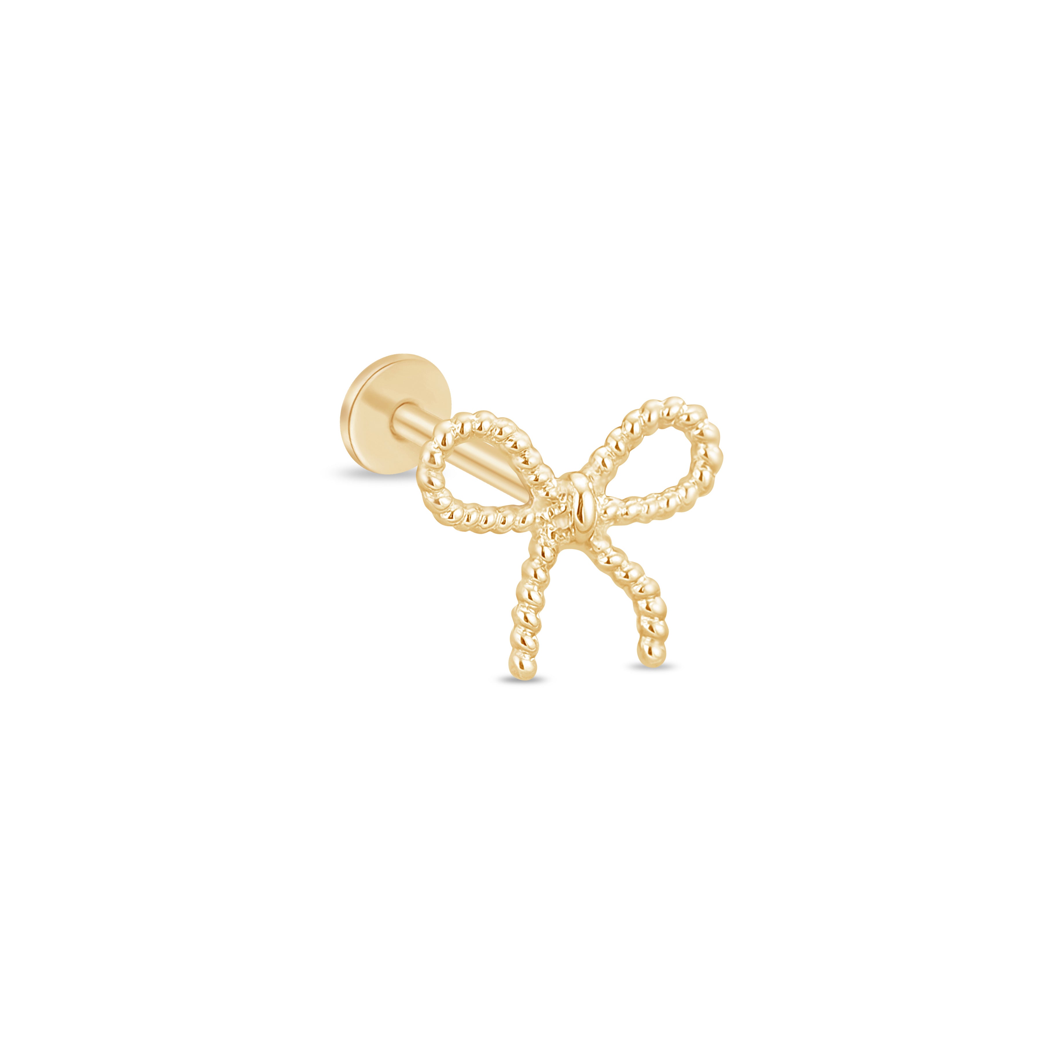 Yellow Gold Beaded Bow Knot Flat Back Earring