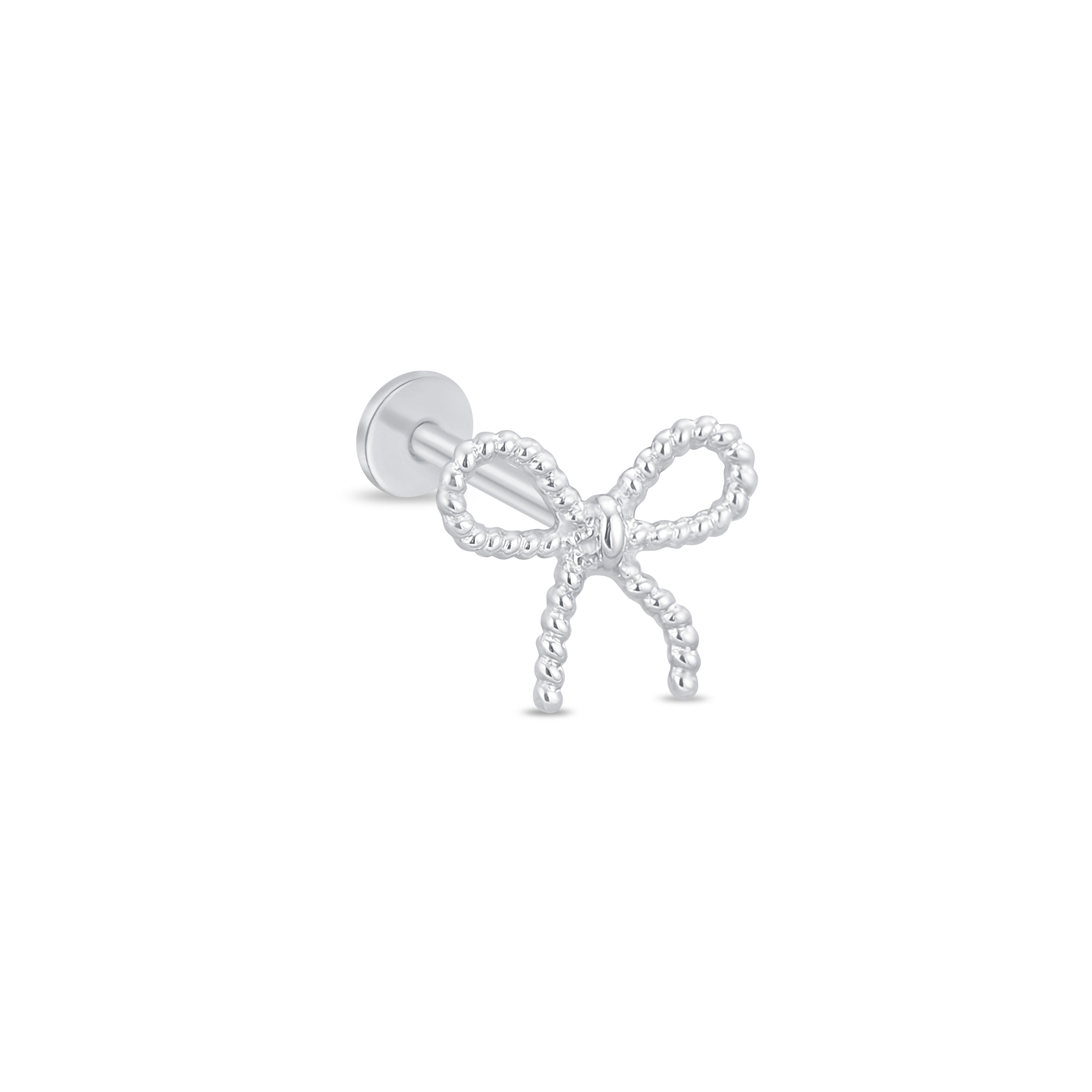 White Gold Beaded Bow Knot Flat Back Earring