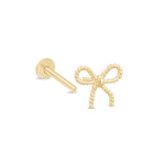 Yellow Gold Beaded Bow Knot Flat Back Earring
