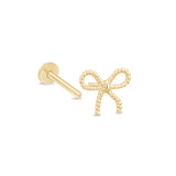 Yellow Gold Beaded Bow Knot Flat Back Earring
