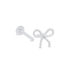 White Gold Beaded Bow Knot Flat Back Earring