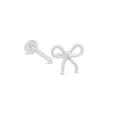 White Gold Beaded Bow Knot Flat Back Earring