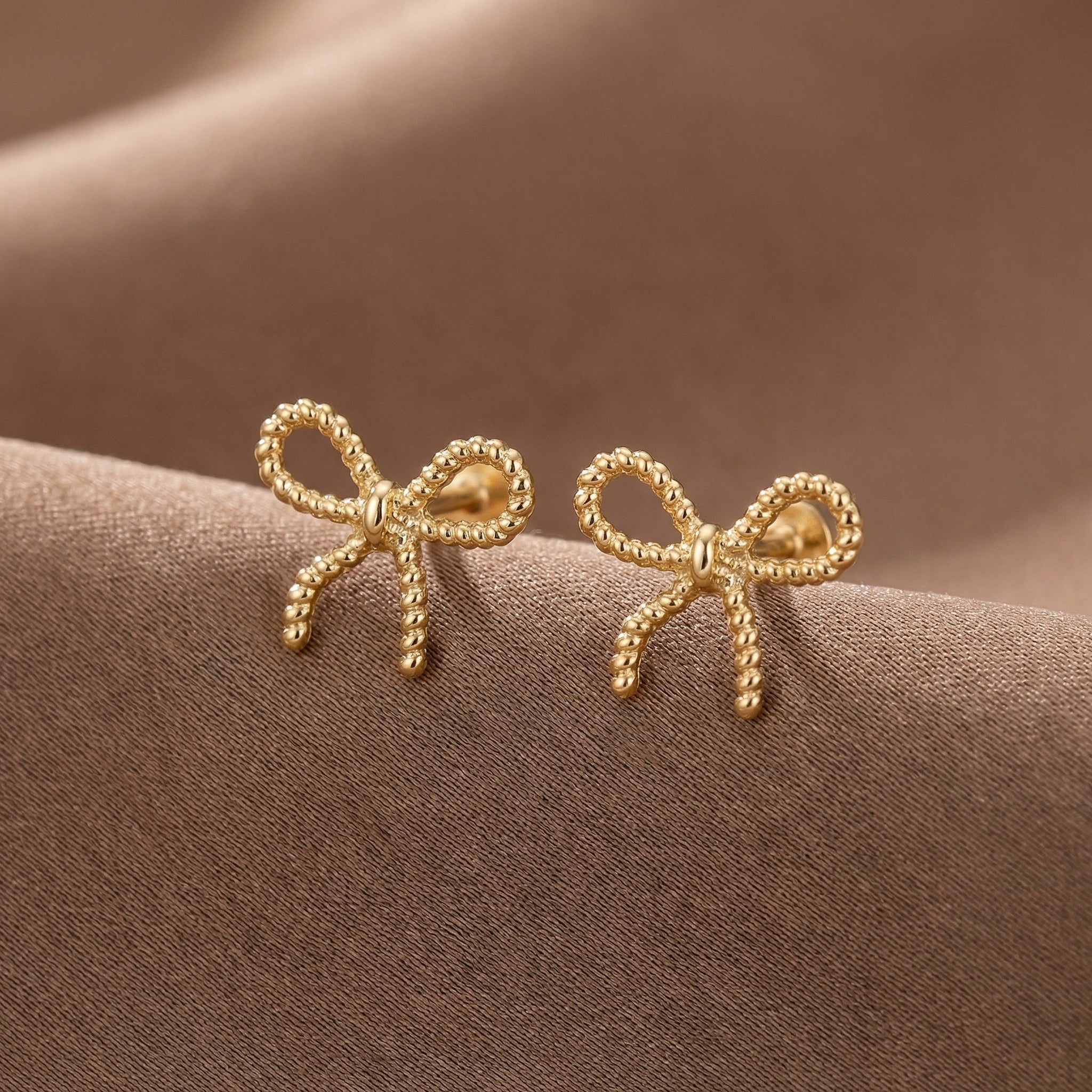 White Gold Beaded Bow Knot Flat Back Earring