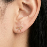 Yellow Gold Beaded Bow Knot Flat Back Earring