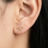 Yellow Gold Beaded Bow Knot Flat Back Earring