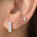 Yellow Gold Beaded Bow Knot Flat Back Earring