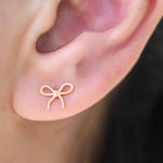 Yellow Gold Beaded Bow Knot Flat Back Earring
