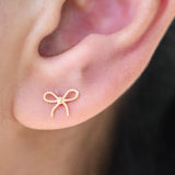 Yellow Gold Beaded Bow Knot Flat Back Earring