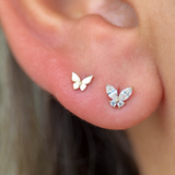Fluttering Butterfly Flat Back Stud in Solid 14k White Gold