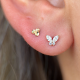 Fluttering Butterfly Flat Back Stud in Solid 14k White Gold