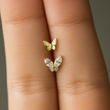Butterfly Flat Back Stud in Solid 14k Yellow Gold