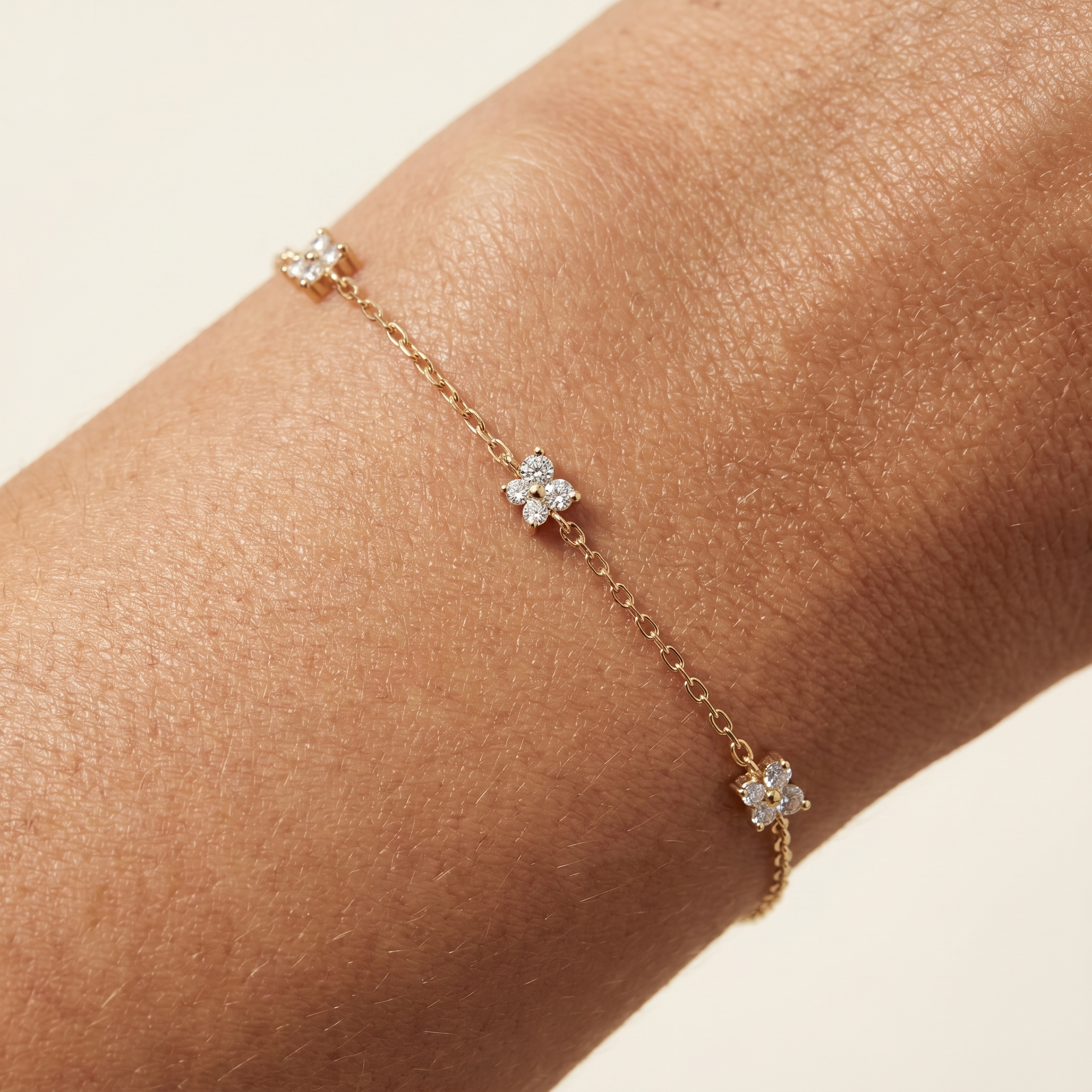 Diamond Station Butterfly Bracelet in Solid 14k Yellow Gold