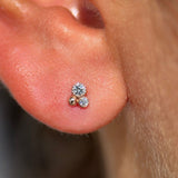 Triple Diamond Cluster Flat Back Stud Earrings in Solid 14k Rose Gold