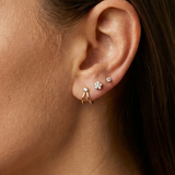 Diamond Double Suspender Flat Back Stud Earrings in Solid 14k Yellow Gold