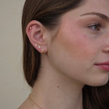 Diamond Double Suspender Flat Back Stud Earrings in Solid 14k Yellow Gold