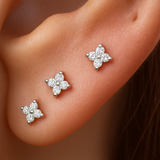 Diamond Four Petal Flower Flat Back Stud Earrings in Solid 14k Rose Gold