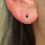 Black Diamond Cartilage Flat Back Stud Earrings in Solid 14k Yellow Gold