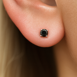 Black Diamond Cartilage Flat Back Stud Earrings in Solid 14k White Gold