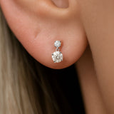 Double Diamond Drop Flat Back Stud Earrings in Solid 14k Yellow Gold
