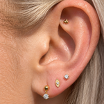 Yellow Gold Diamond Threaded Flat Back Stud Earring