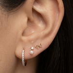 Yellow Gold Diamond Pearl Drop Flat Back Earring