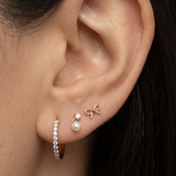 Yellow Gold Diamond Pearl Drop Flat Back Earring