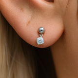 Solitaire Diamond Drop Flat Back Stud Earrings in Solid 14k White Gold