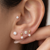 White Gold Diamond Threaded Flat Back Earring