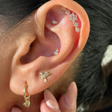 Diamond Trinity Cluster Flat Back Stud Earrings in Solid 14k Yellow Gold