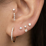 White Gold Double Diamond Drop Flat Back Earring