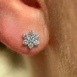 Seven Diamond Flower Flat Back Stud in Solid 14k White Gold