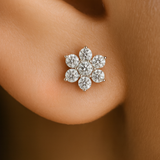 Seven Diamond Flower Flat Back Stud in Solid 14k White Gold